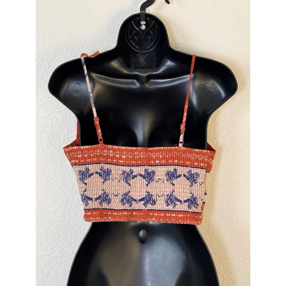 Caroline Constas Linen Blend Orange Blue Crop Top Tiger Print Medium - Picture 6 of 9